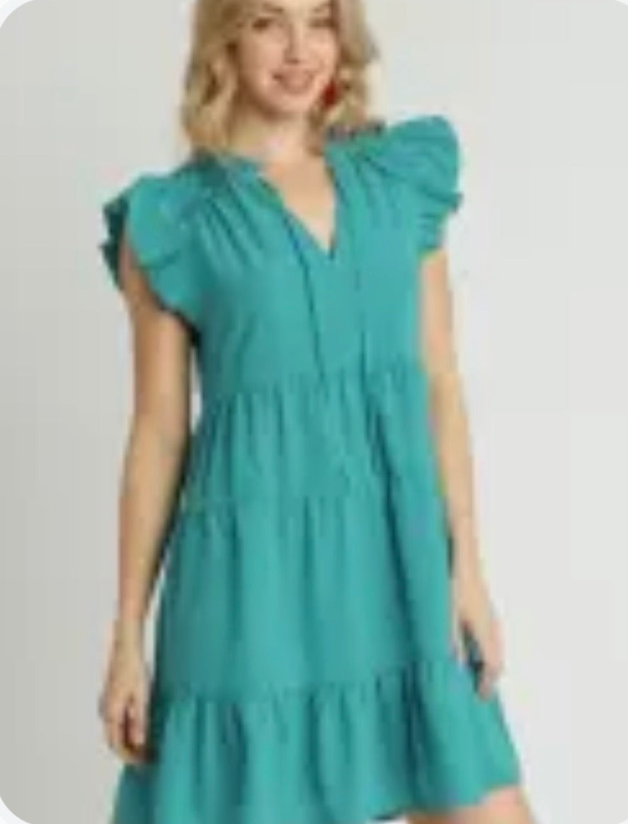 B8649 Tiered Flutter Sleeve Mini Dress (Additional photos coming soon)