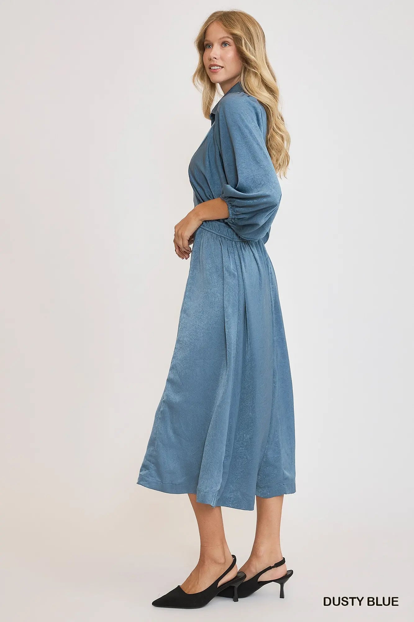 K9155 Crinkled Satin Midi Dress