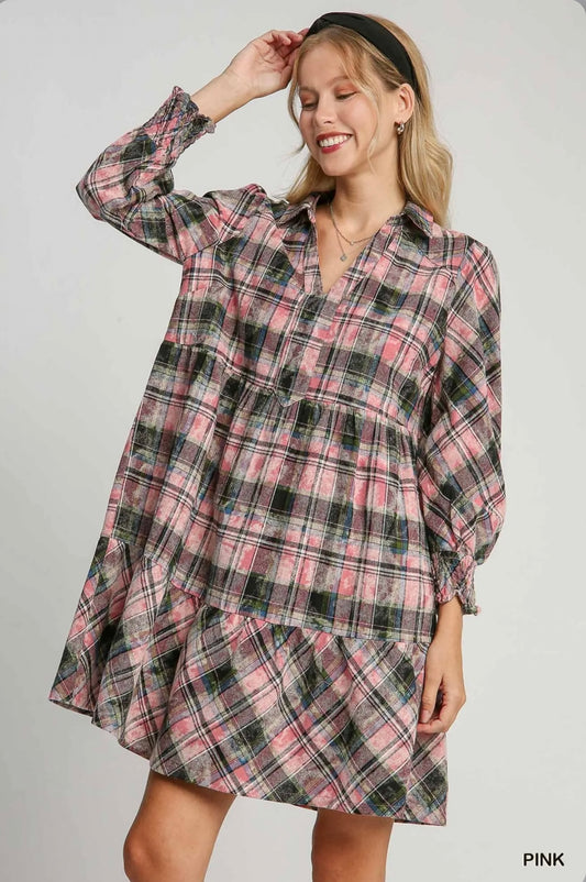K8960 Plaid Collared Mini Dress