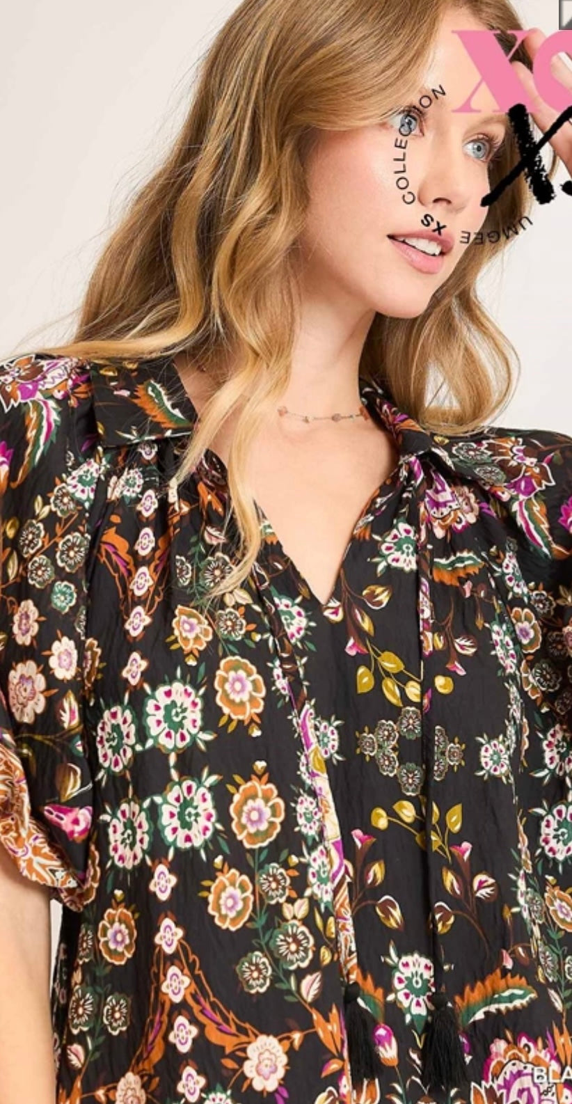 XS5092 Boho Chic Black Mix Floral Mini Dress