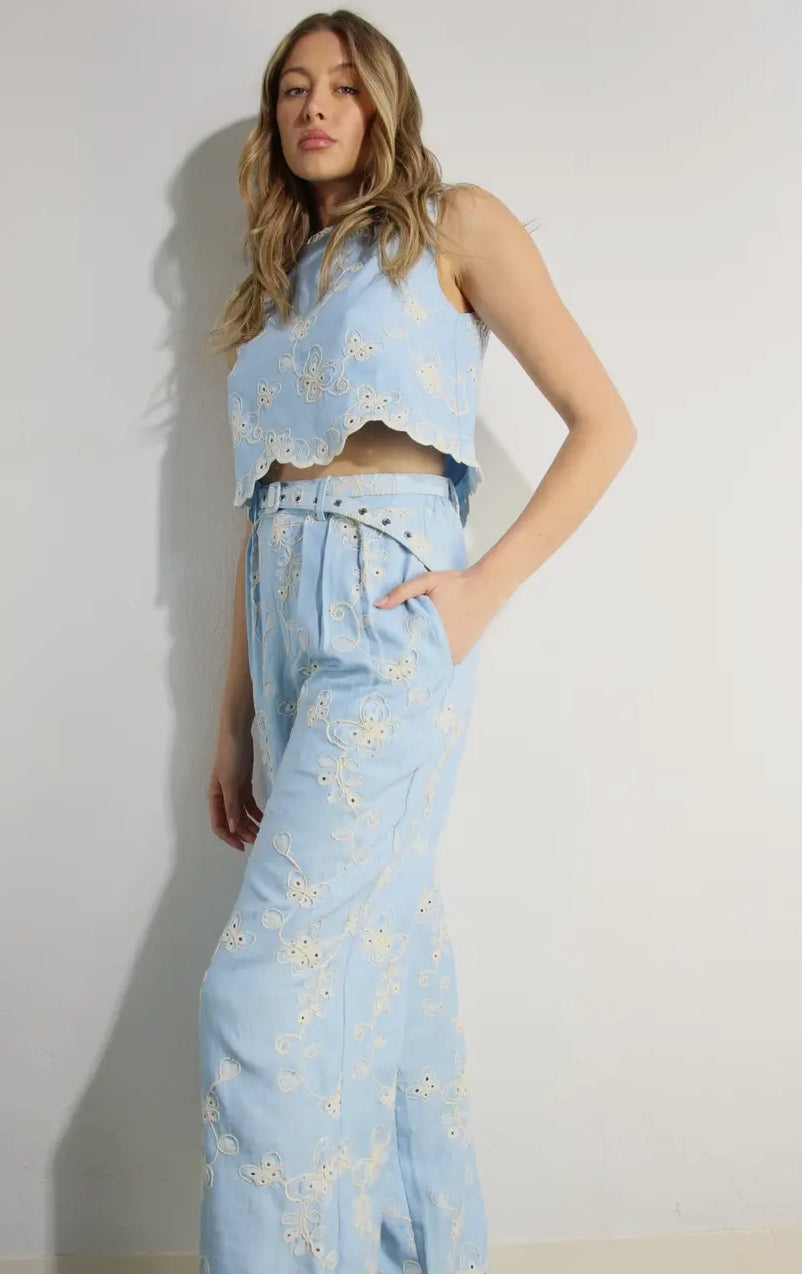 MSSE8990A-1 MULLA Linen Crop Top and Pants Set