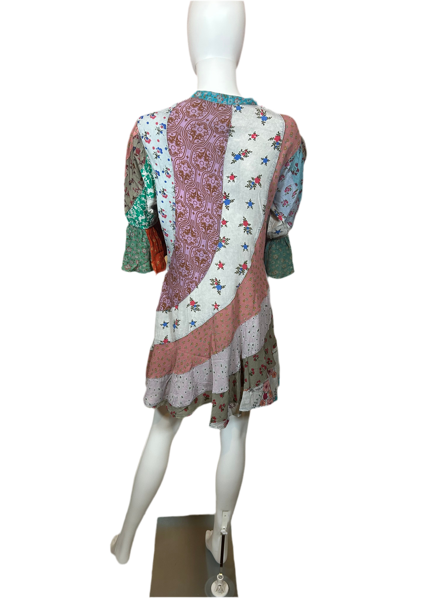DR22602 Boho Patchwork Overdyed Babydoll Dress