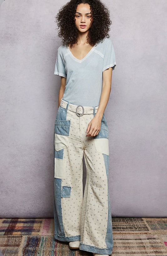 GWP124 Denim Multi Big Pocket Patchwork Jeans