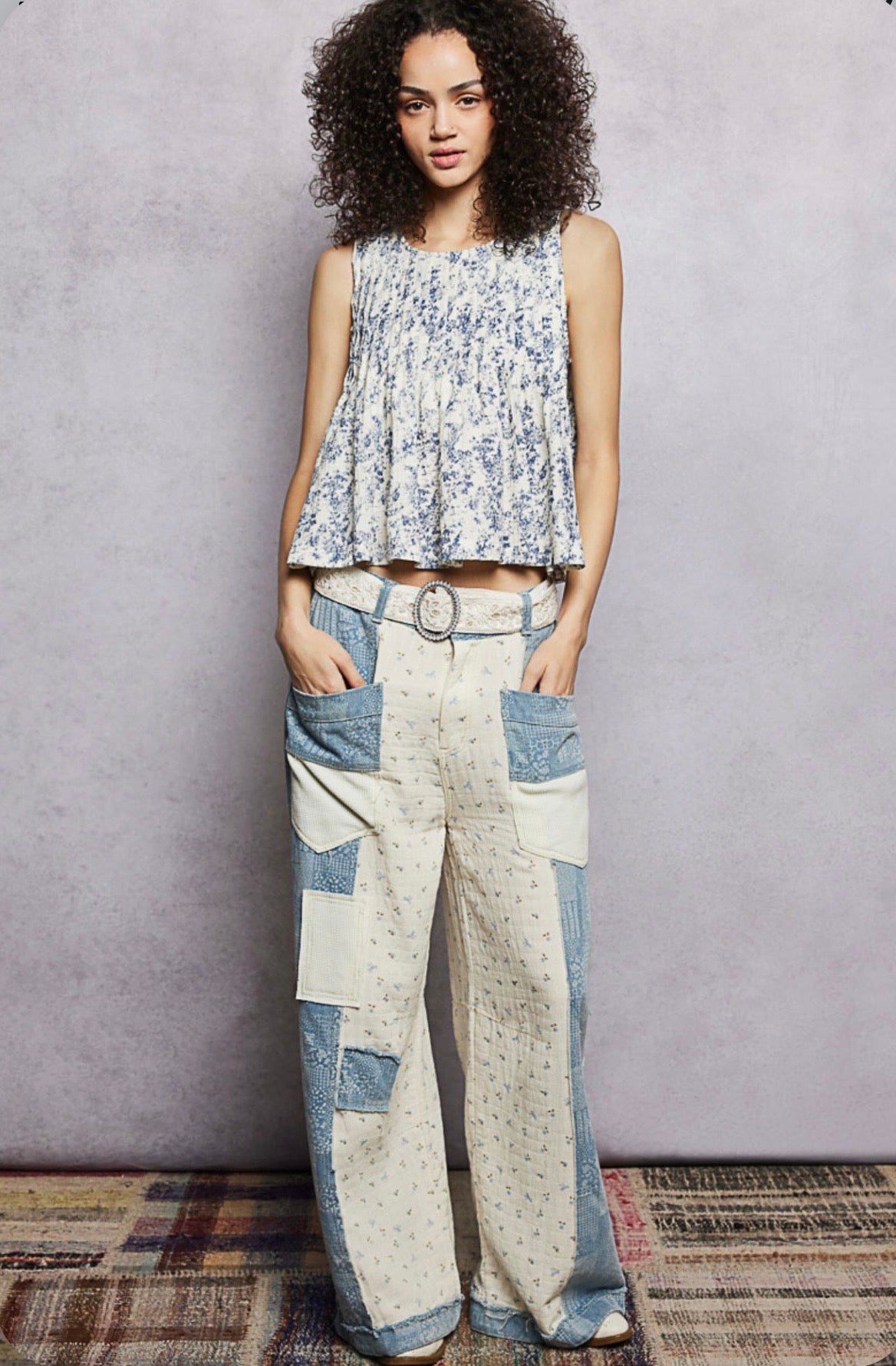 GWP124 Denim Multi Big Pocket Patchwork Jeans