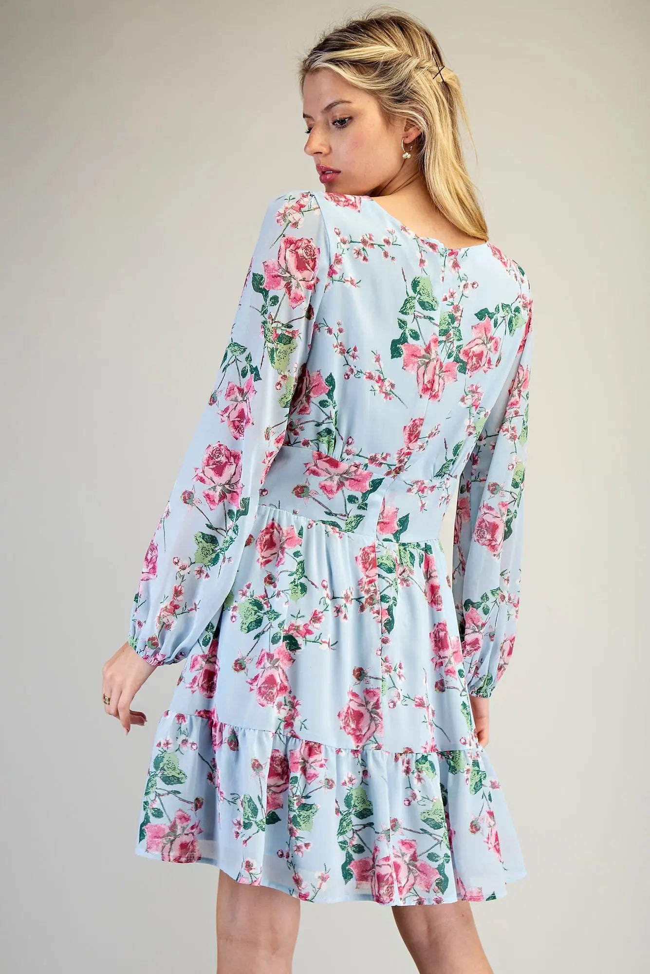 K7479 Floral Print V-Neck Dress