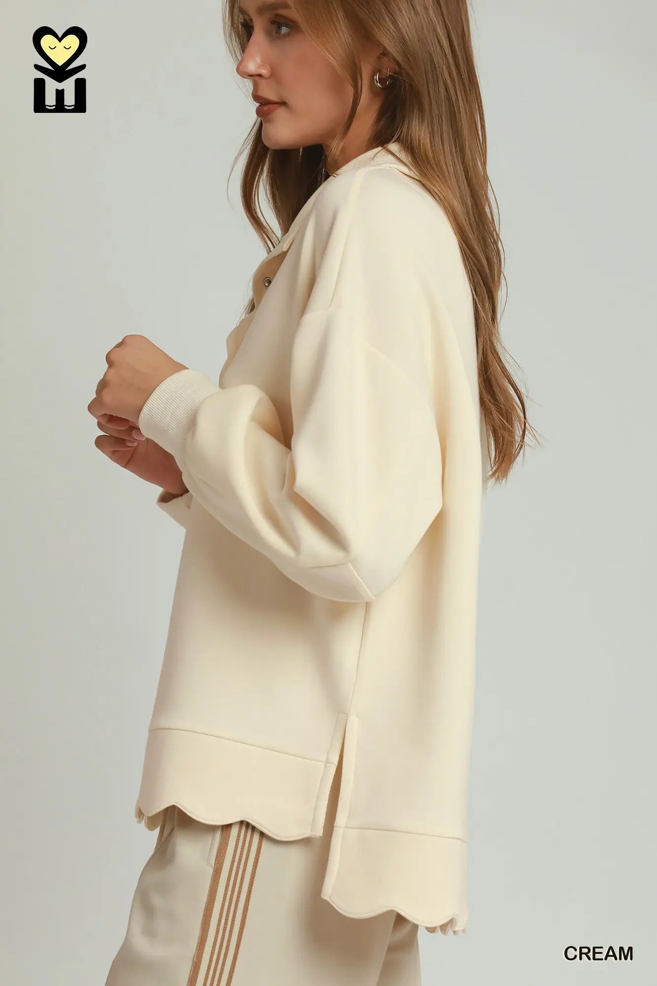 H1012 LUXEKNIT Scallop Placket Knit Pullover