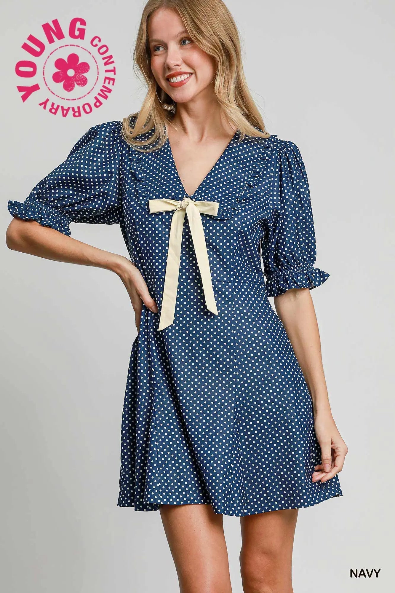 C4441 Polka Dot V-Neck Mini Dress
