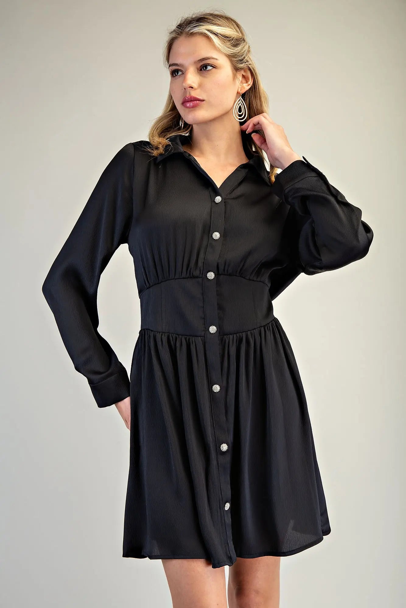 DK7817 Collared Button Down Mini Dress