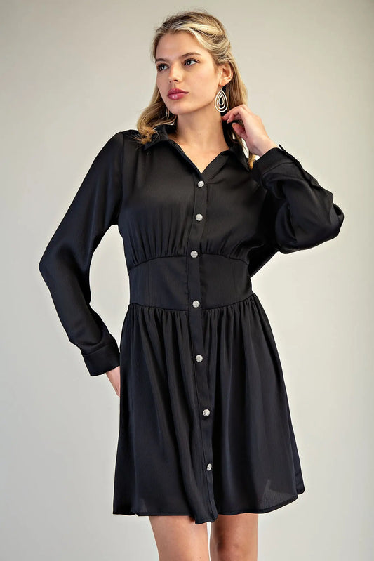 DK7817 Collared Button Down Mini Dress