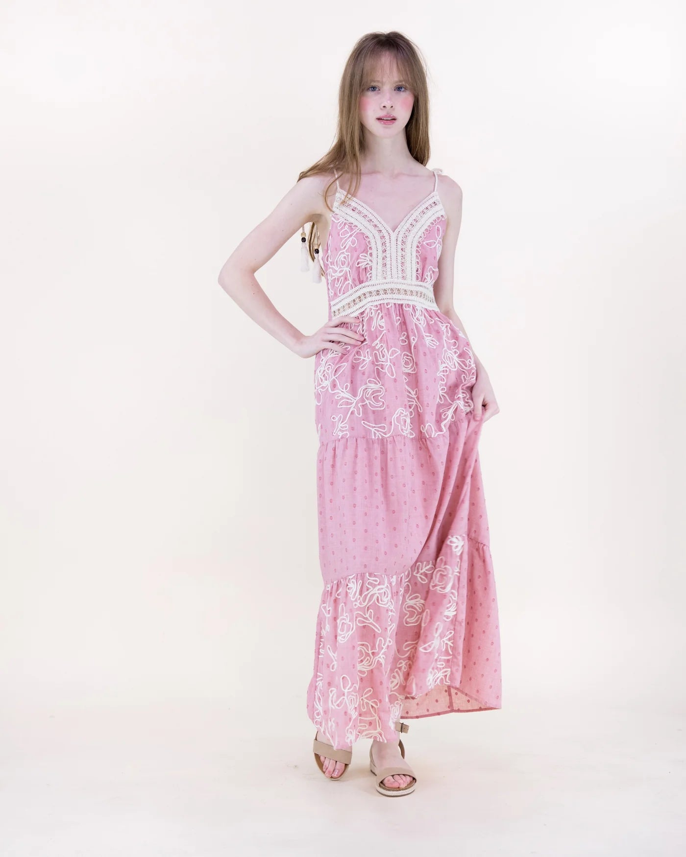 FT85277 Desert Marigold Embroidered Tiered Maxi Dress
