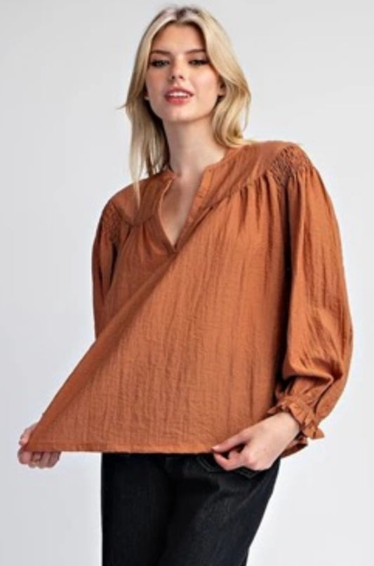 TH9778 Crinkle Notched Neck Top