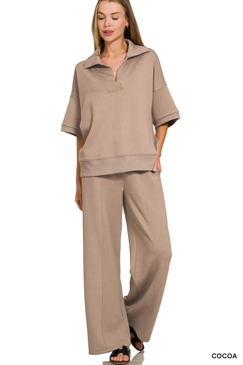 #ROTP-4147Y
SCUBA COLLARED SHORT SLEEVE PULLOVER & CENTER SEAM PANTS SET