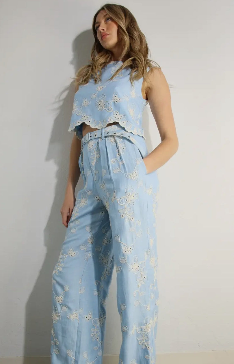 MSSE8990A-1 MULLA Linen Crop Top and Pants Set