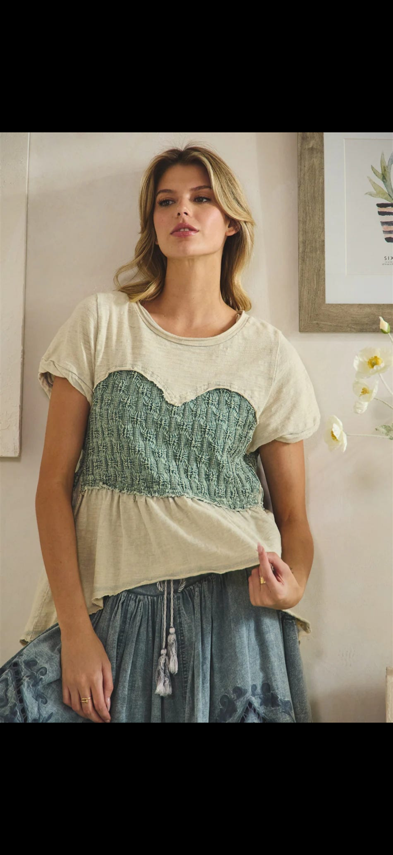 JT0979 Washed Smocked Peplum Top