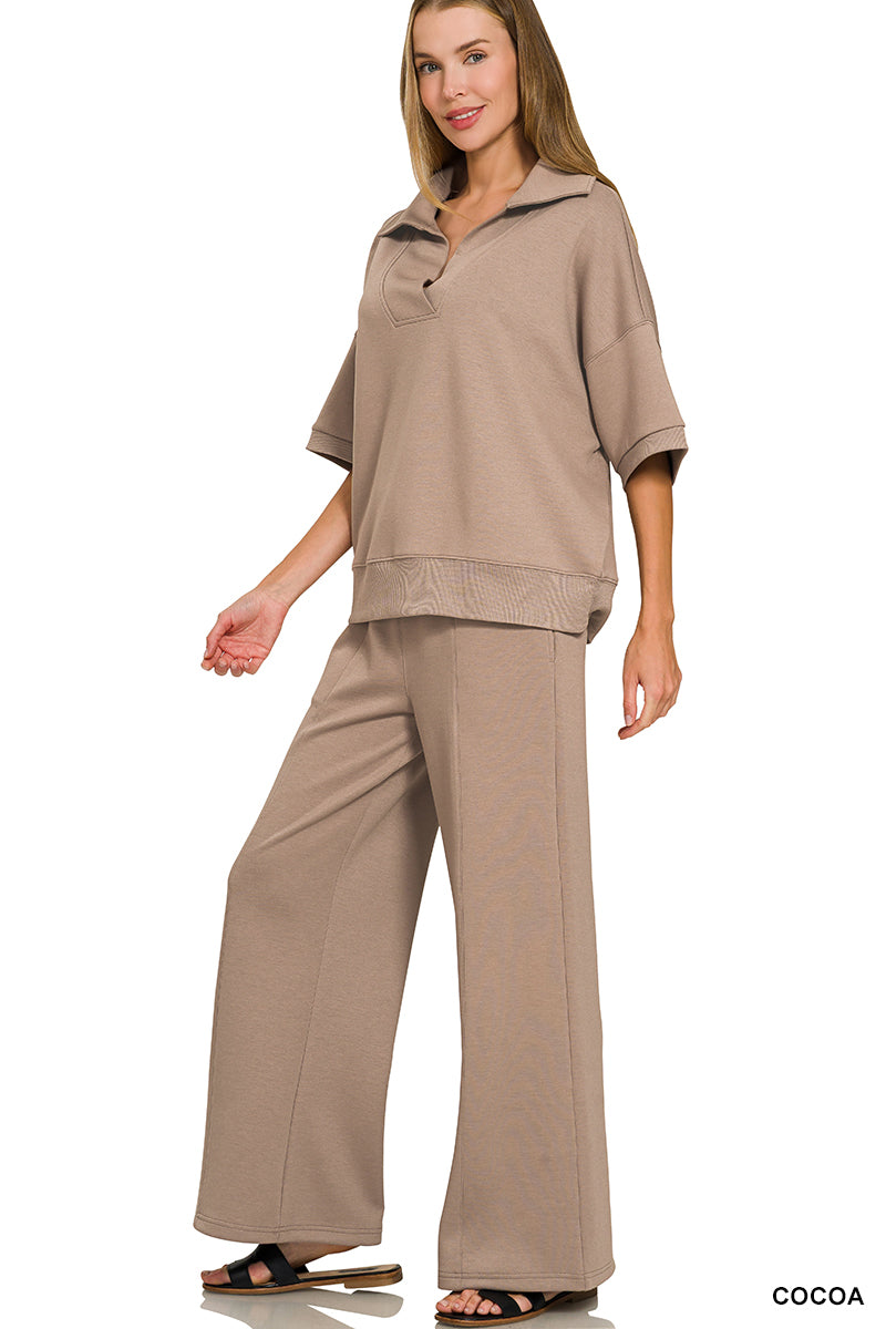 #ROTP-4147Y
SCUBA COLLARED SHORT SLEEVE PULLOVER & CENTER SEAM PANTS SET