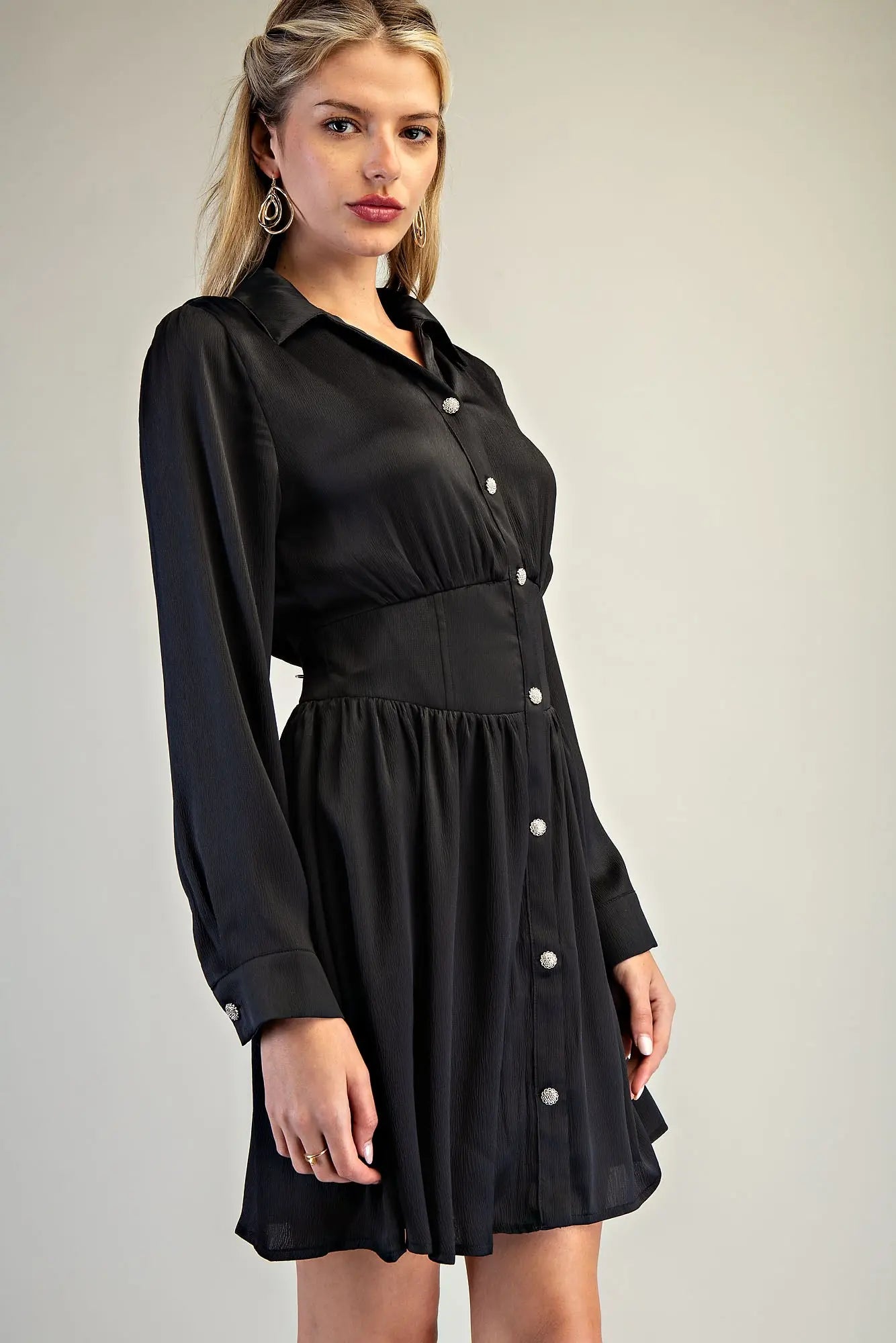 DK7817 Collared Button Down Mini Dress
