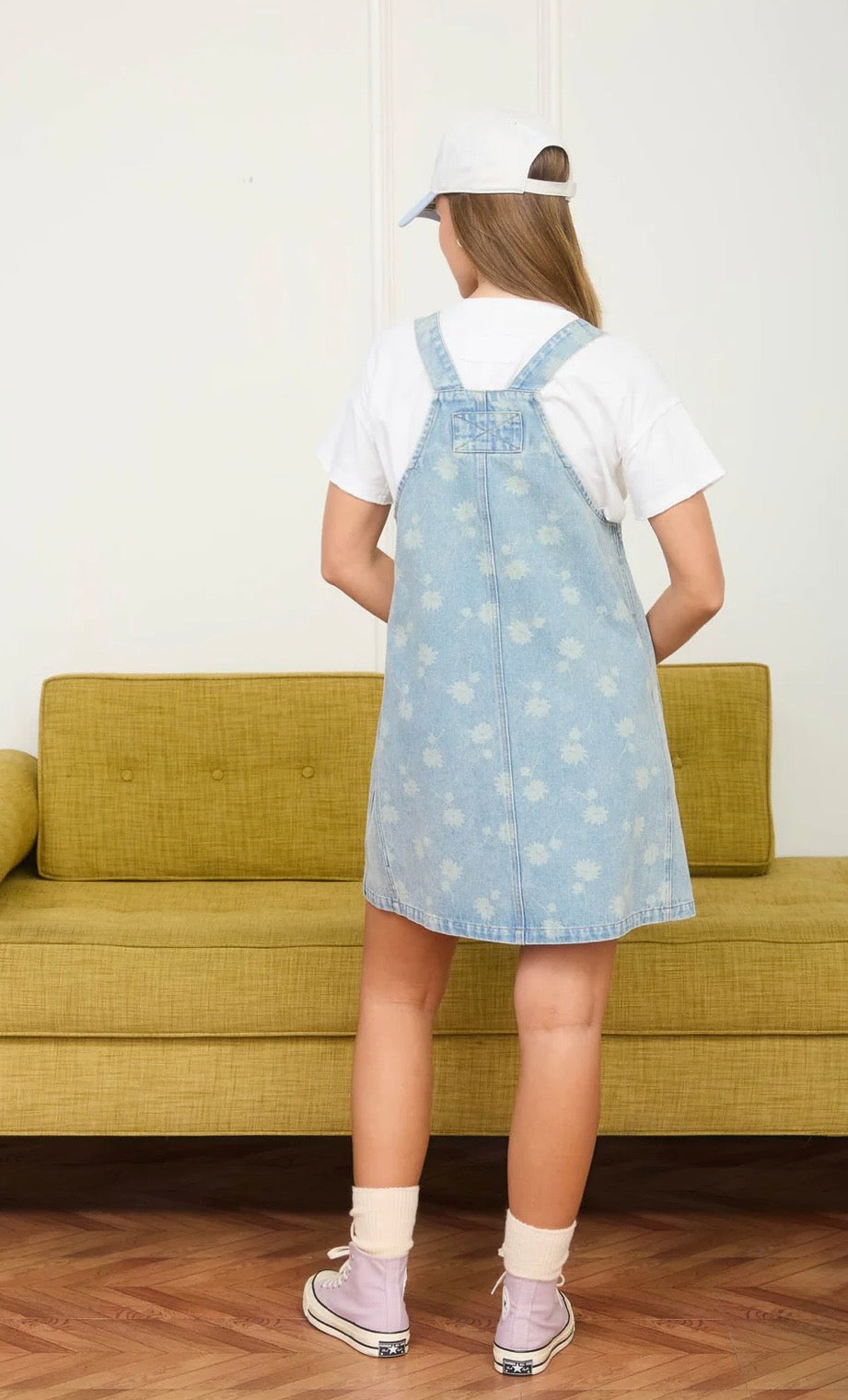 J6SD1001 DANDELION WASHED DENIM OVERALL MINI DRESS