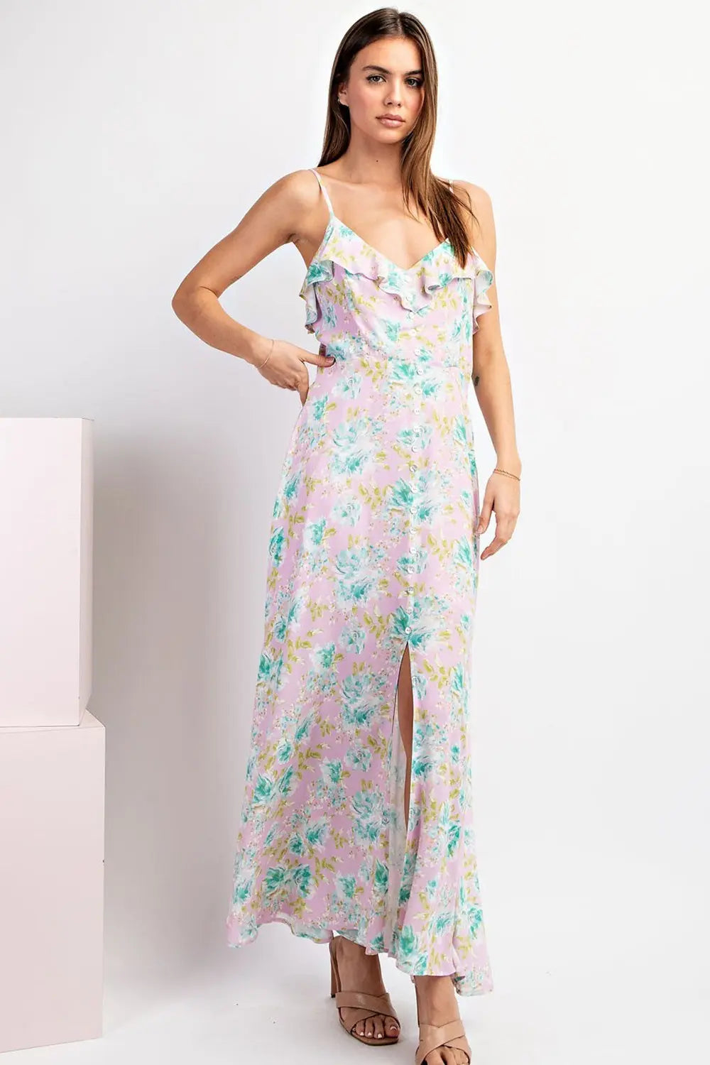 K9897 Floral Print Maxi Dress