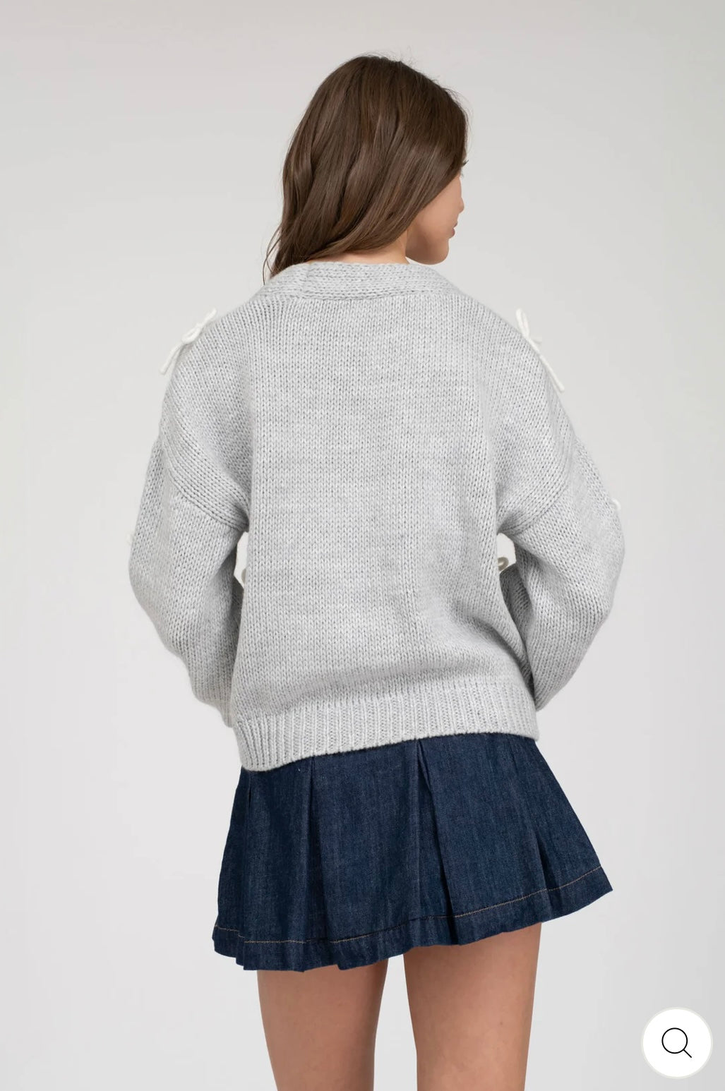 B5SJ1004 BOW DETAIL BUTTON DOWN CROPPED KNIT CARDIGAN