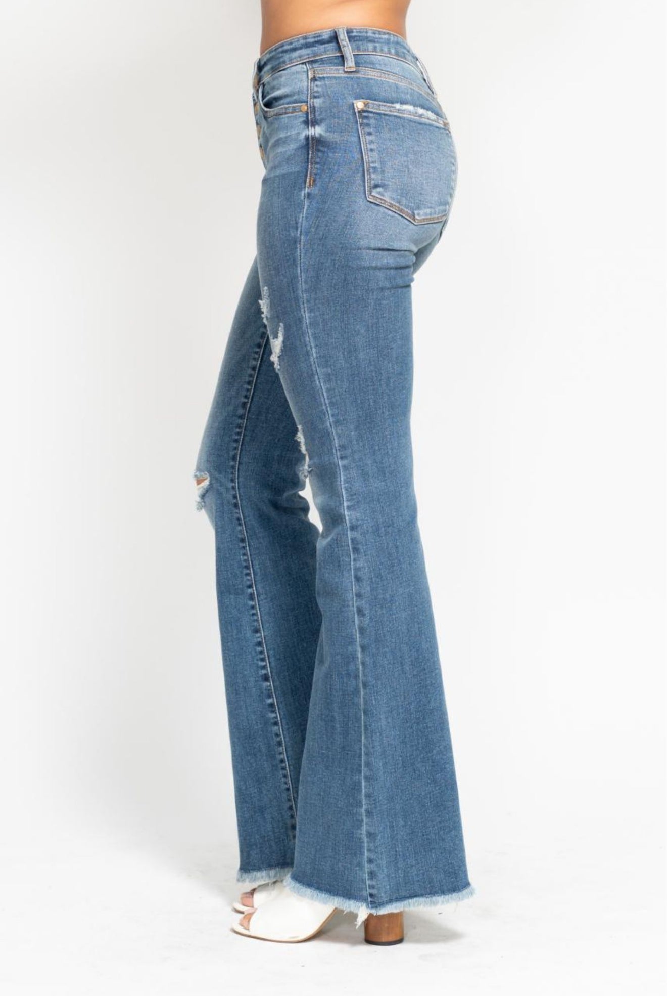 82638REG JUDY BLUE Indie Mid Rise Flare Jeans-Button Fly