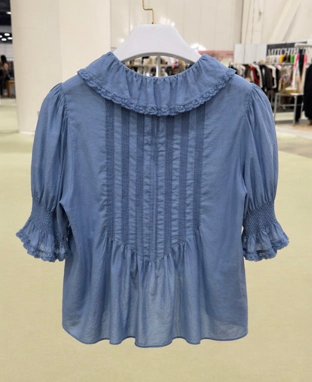 SP04-Greta Ruffled Blouse - Denim Color