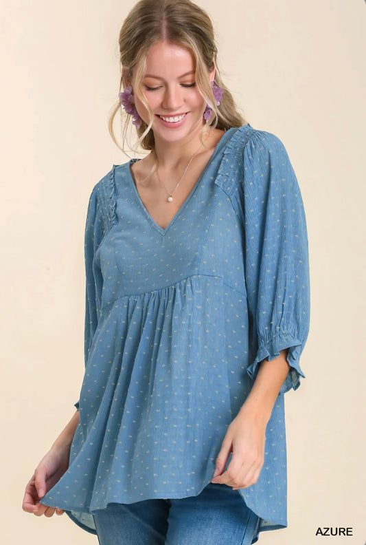 R0065 Dot Embroidered V-Neck Top