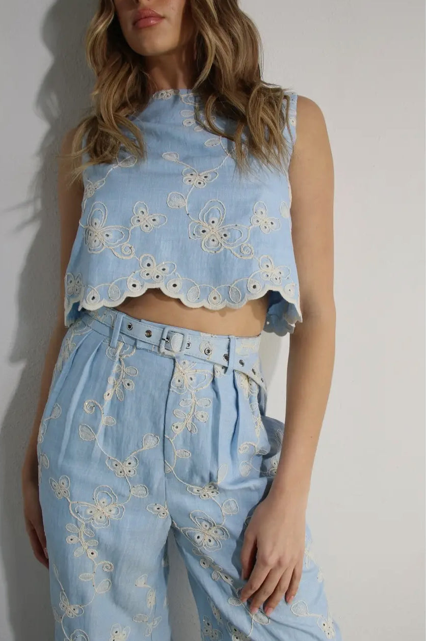 MSSE8990A-1 MULLA Linen Crop Top and Pants Set