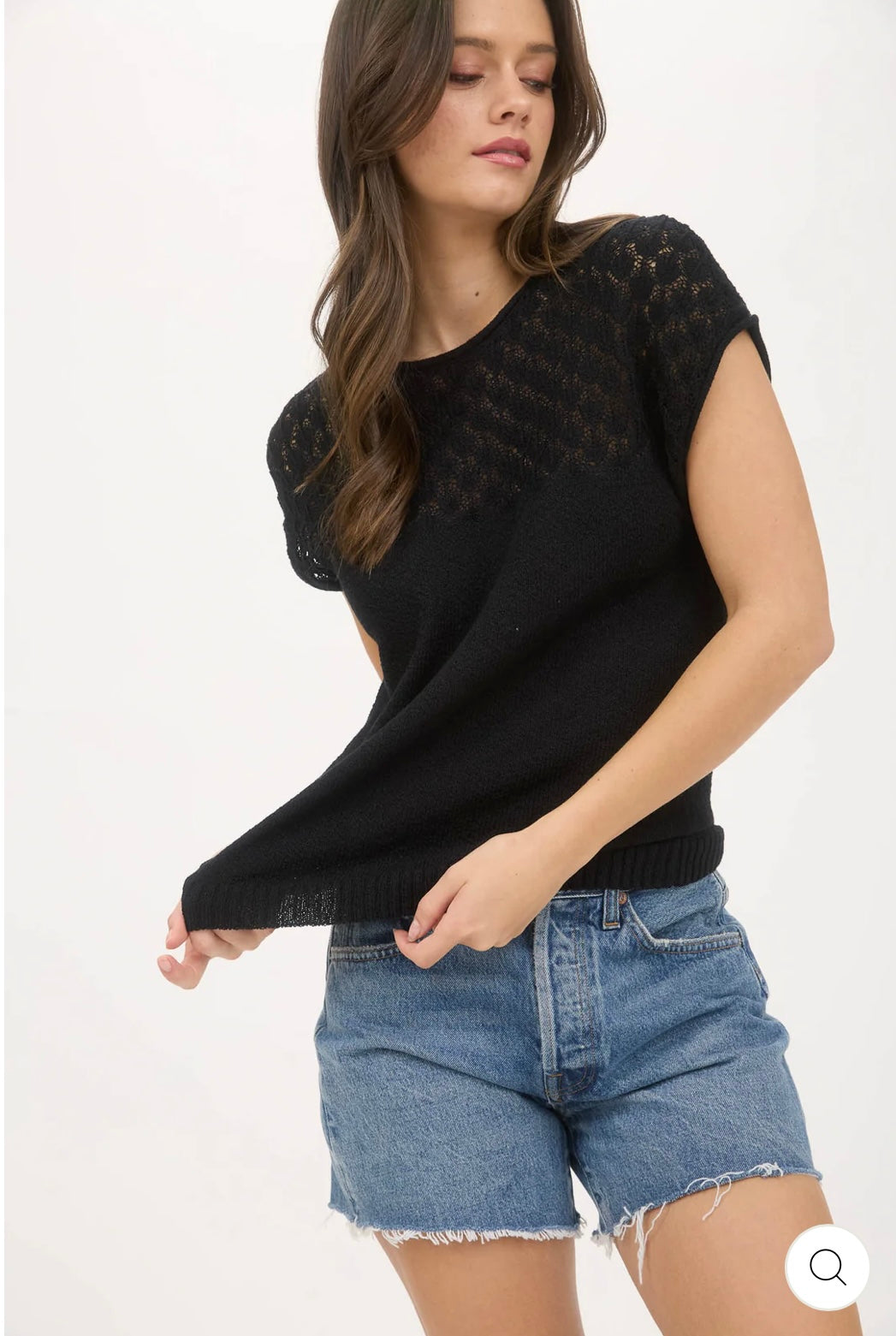 CR2194 EYELET YOKE SWEATER KNIT TOP