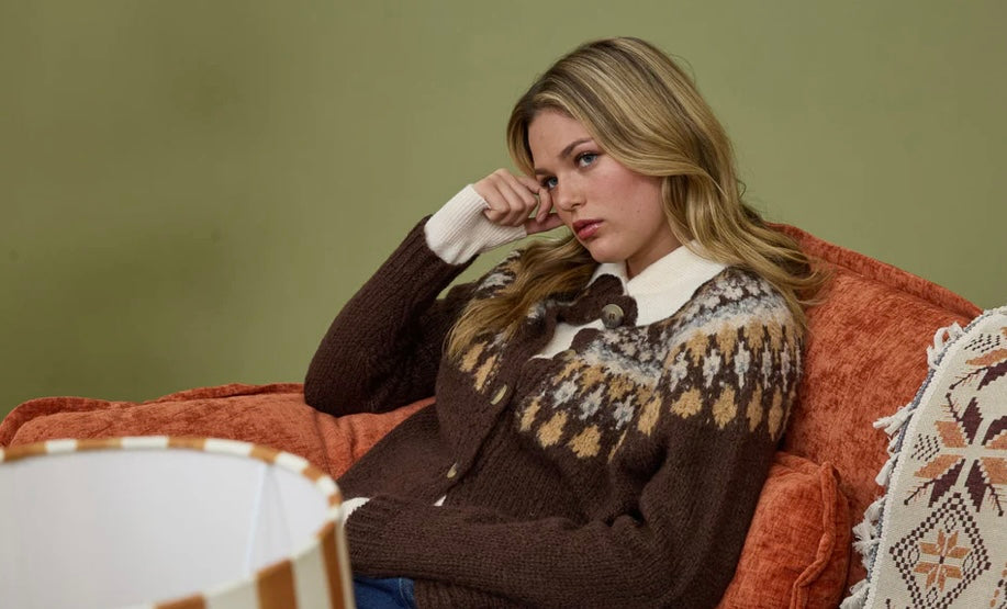 B5FJ1004 FAIR ISLE PATTERN LONG SLEEVE KNIT CARDIGAN