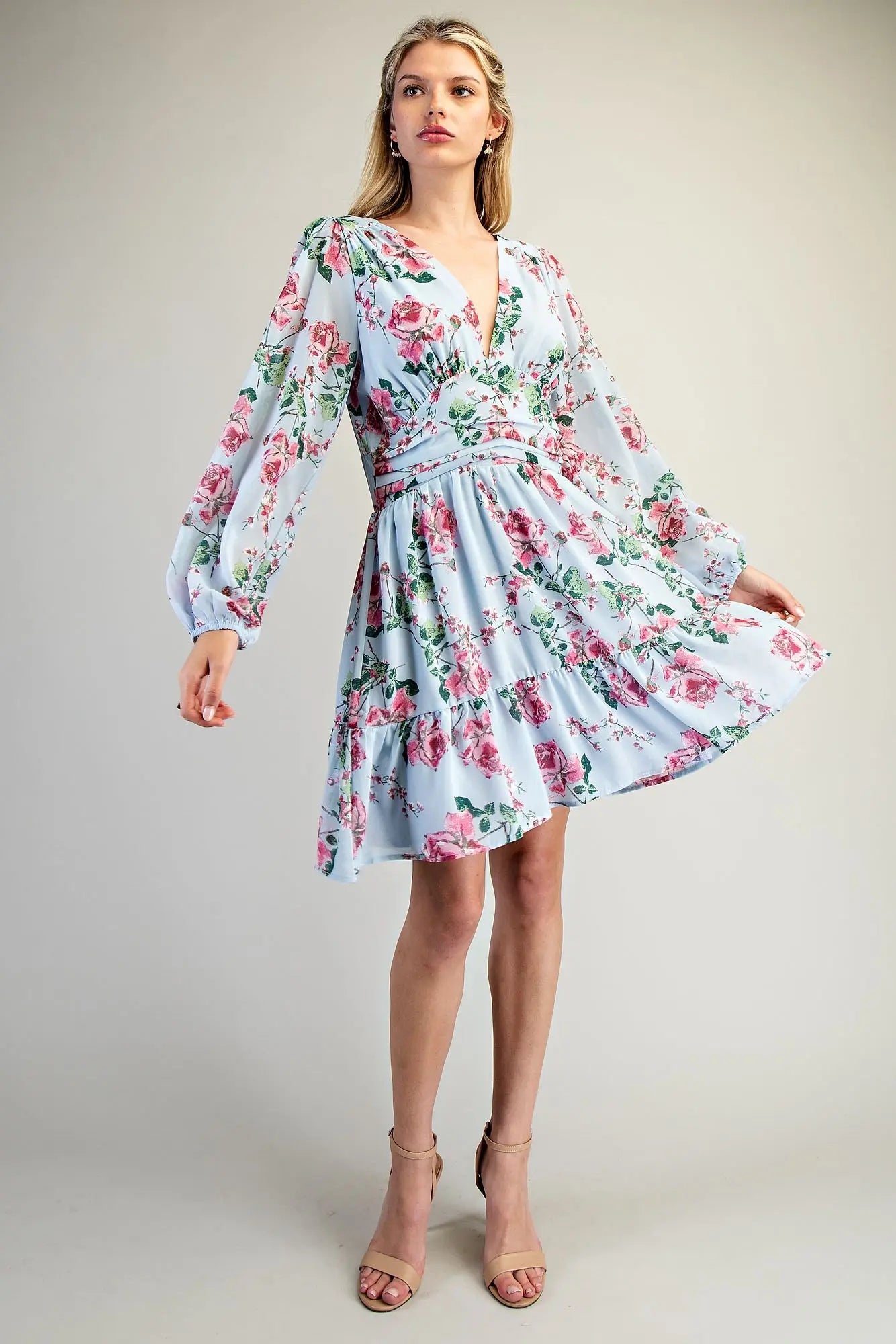 K7479 Floral Print V-Neck Dress