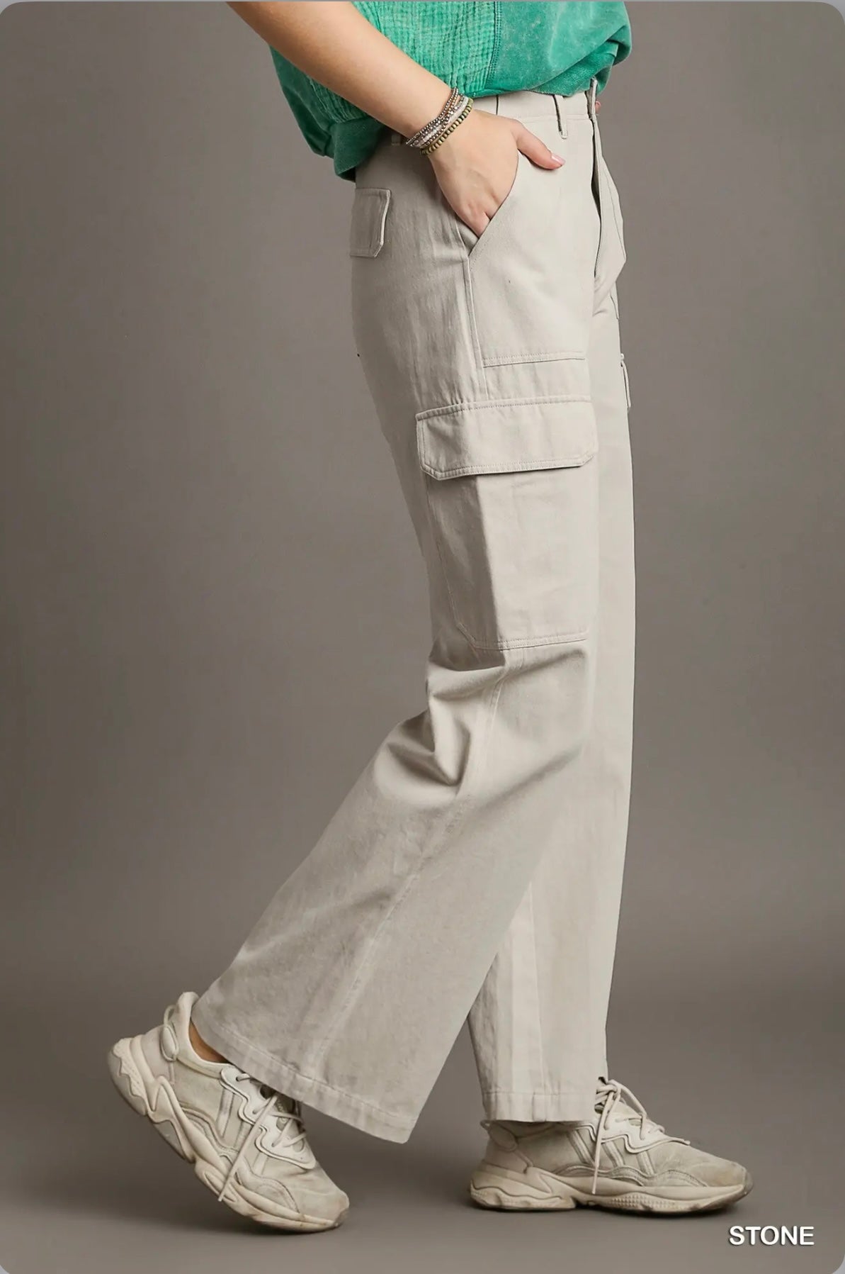 K7708 Solid Stone Washed Straight Cargo Pants