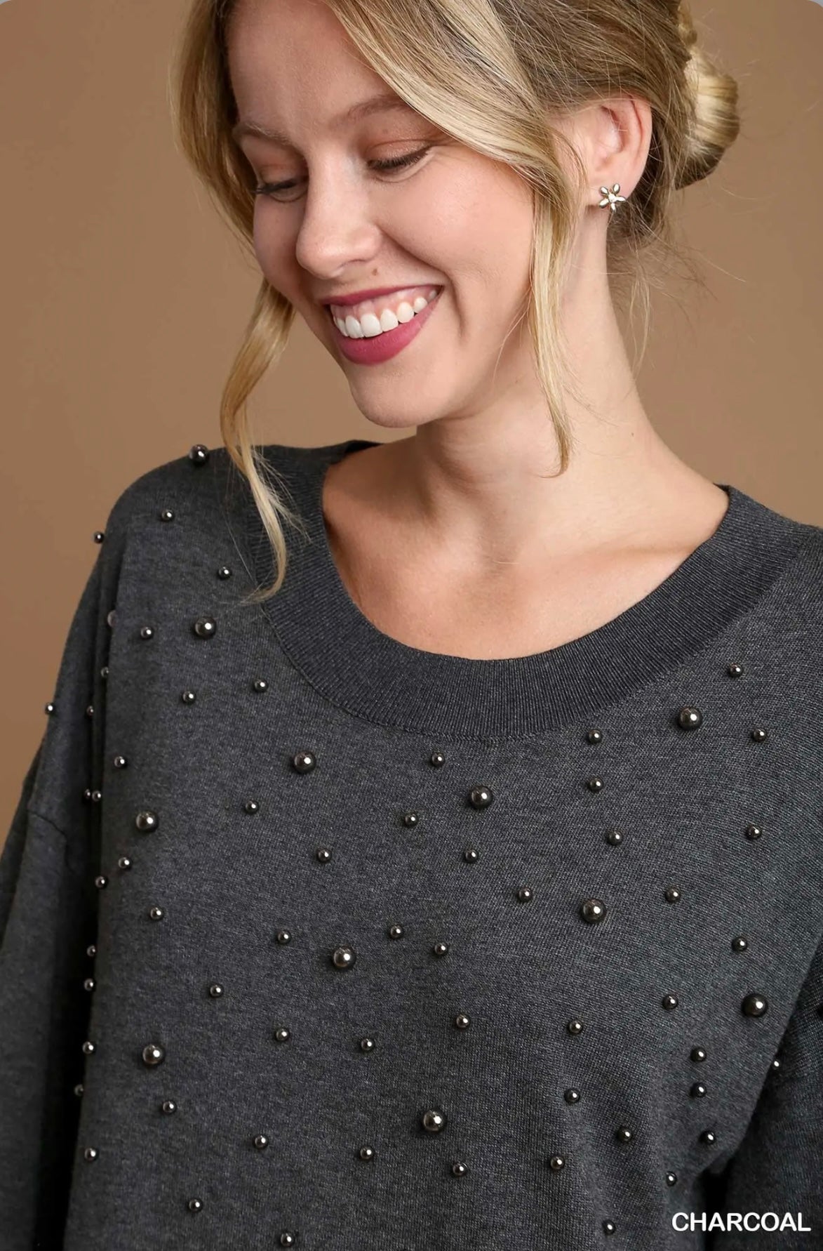 K7486 Pearl Round Neck Sweater Dress