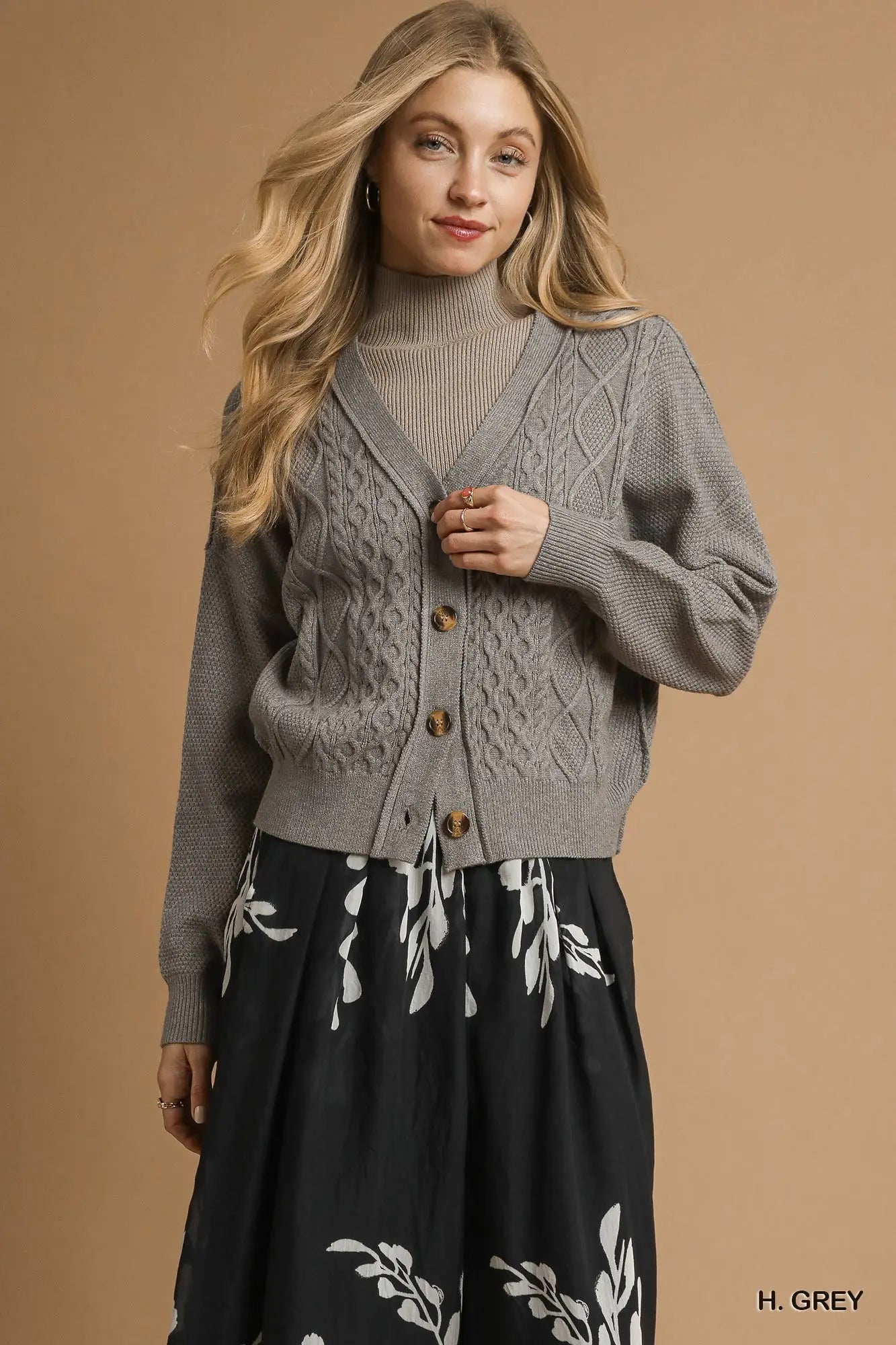 CS5325 Chunky Cable Knit Button Front Cardigan