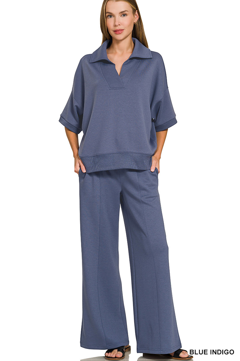 #ROTP-4147Y
SCUBA COLLARED SHORT SLEEVE PULLOVER & CENTER SEAM PANTS SET