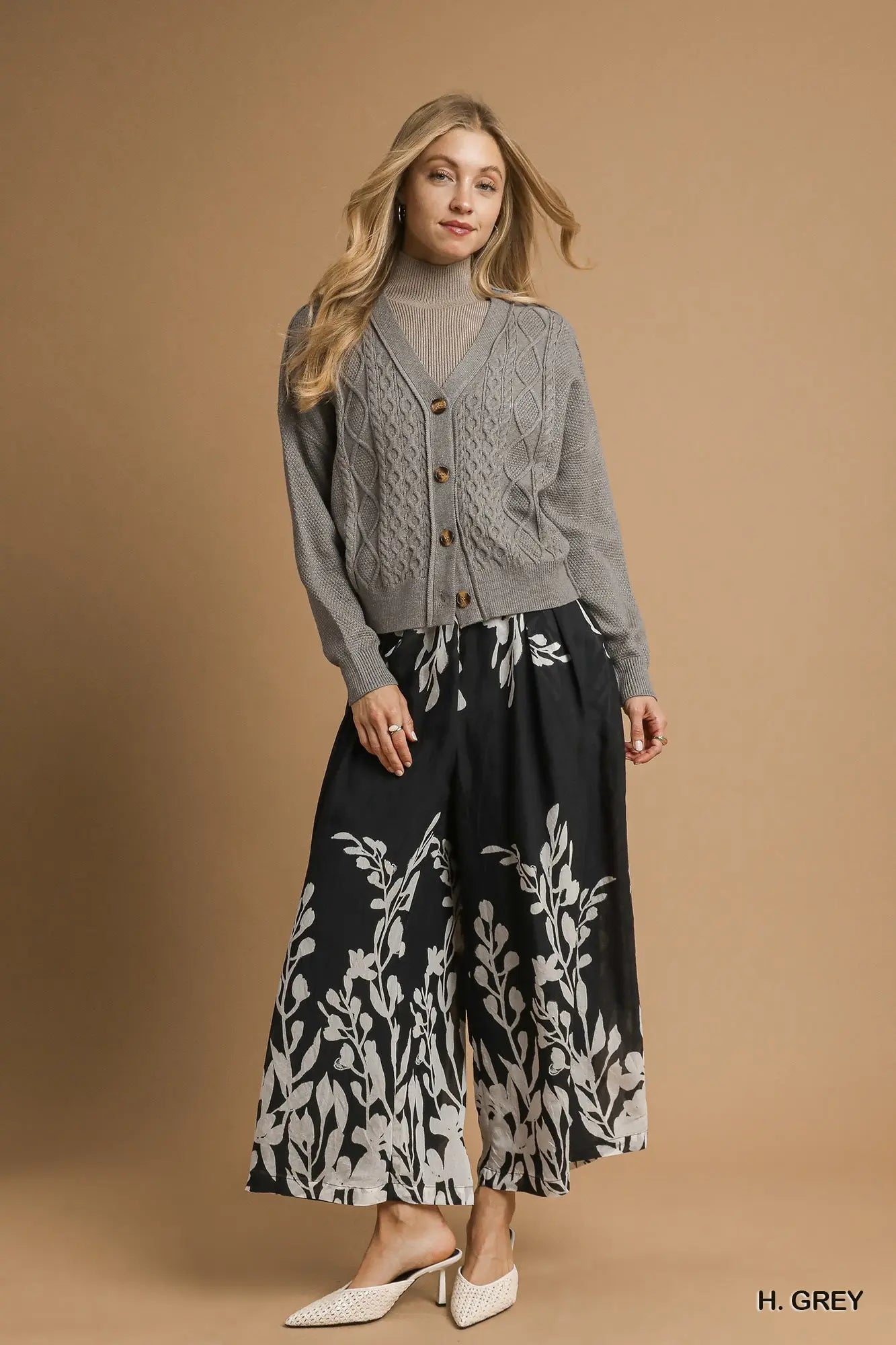 CS5325 Chunky Cable Knit Button Front Cardigan