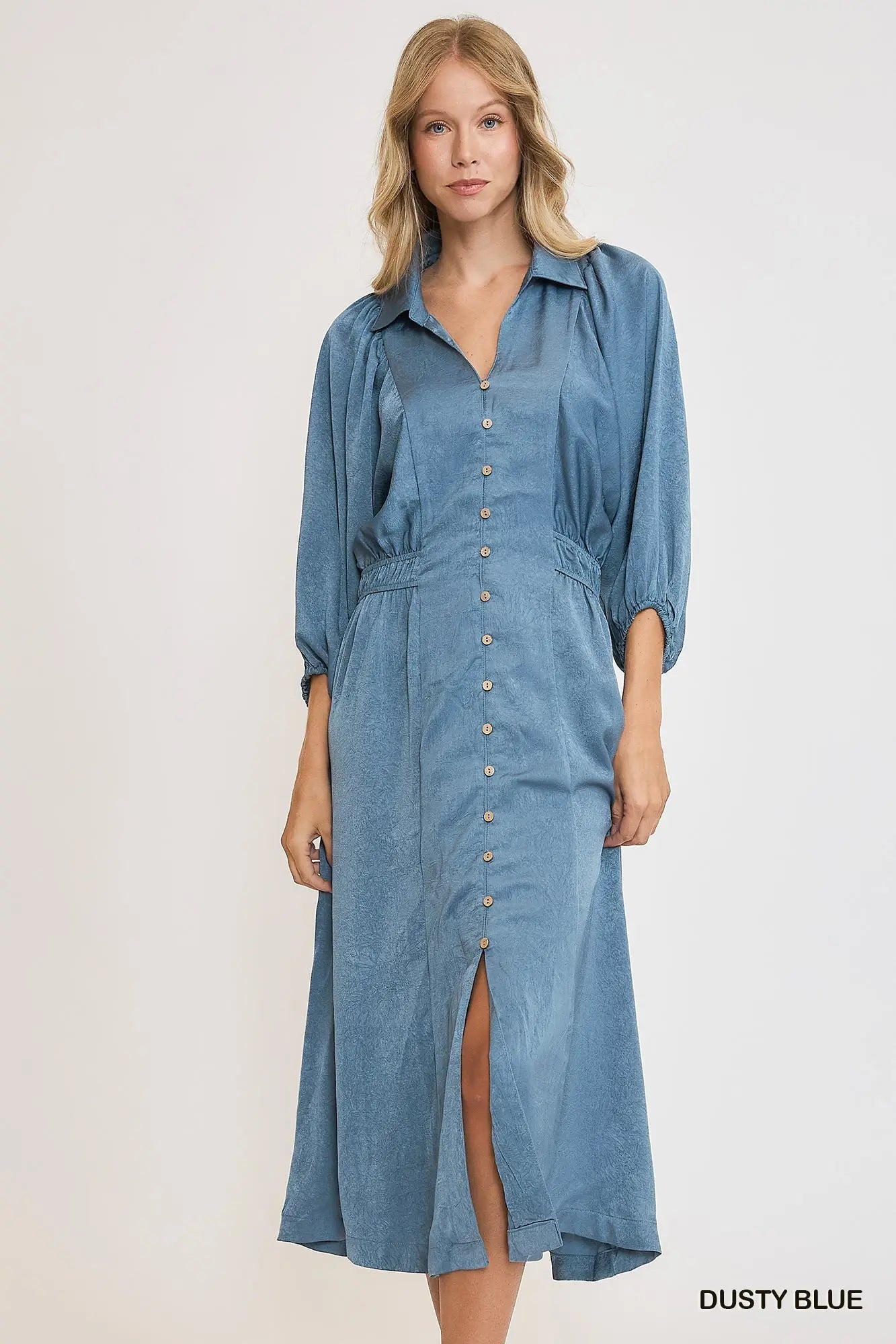 K9155 Crinkled Satin Midi Dress