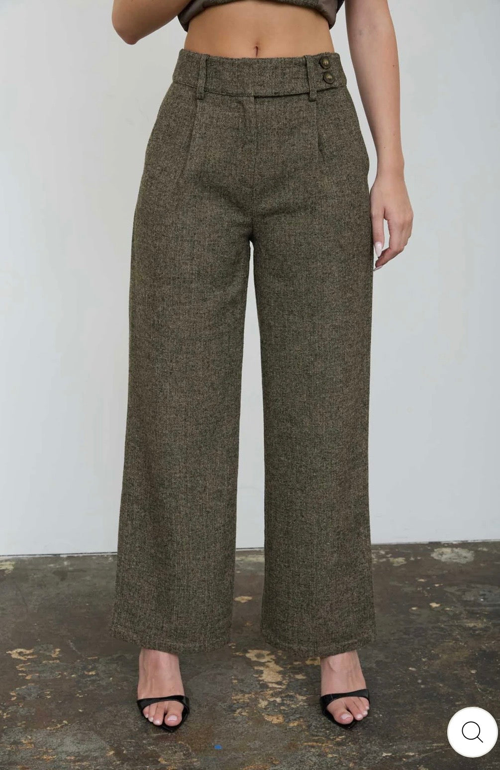 TWS1270-B HIGH WAIST PLEATED WIDE LEG TWEED PANTS