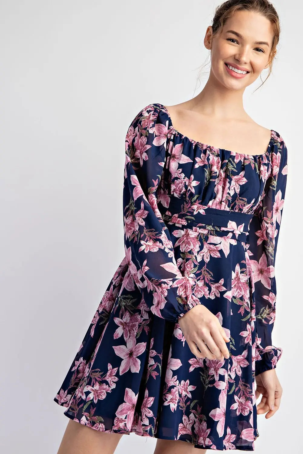 K7872 Floral Open Back Tie Mini Dress
