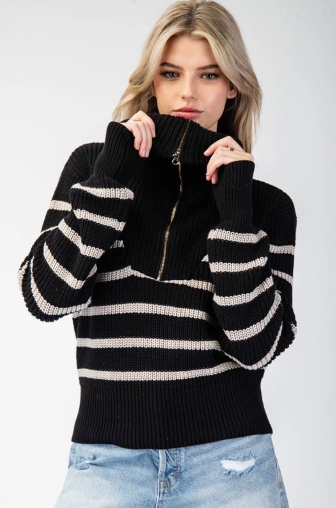 SK11284 Striped Long Sleeve Sweater Pullover