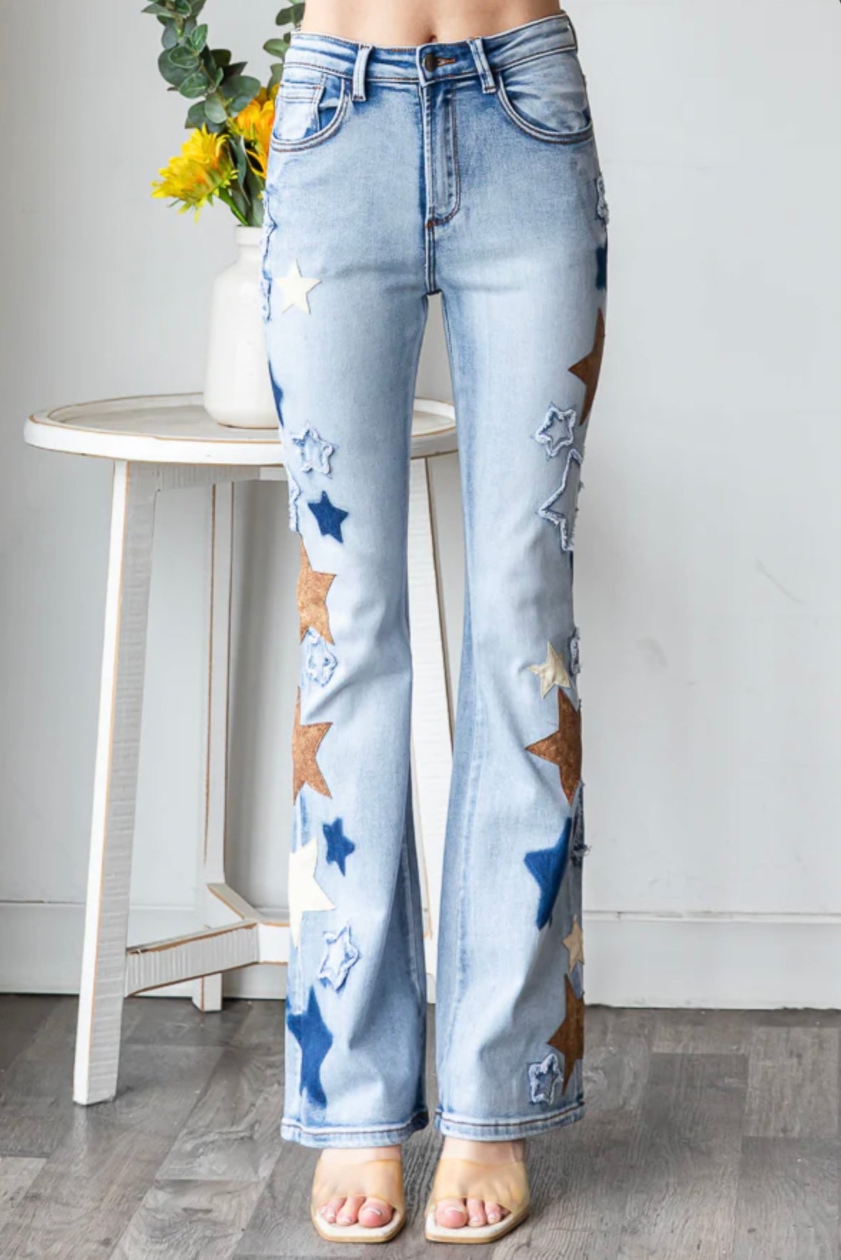 JP0811 WASHED STAR PACTHWORK DENIM JEANS