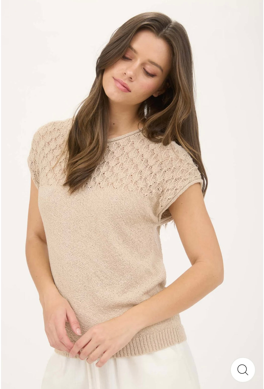 CR2194 EYELET YOKE SWEATER KNIT TOP