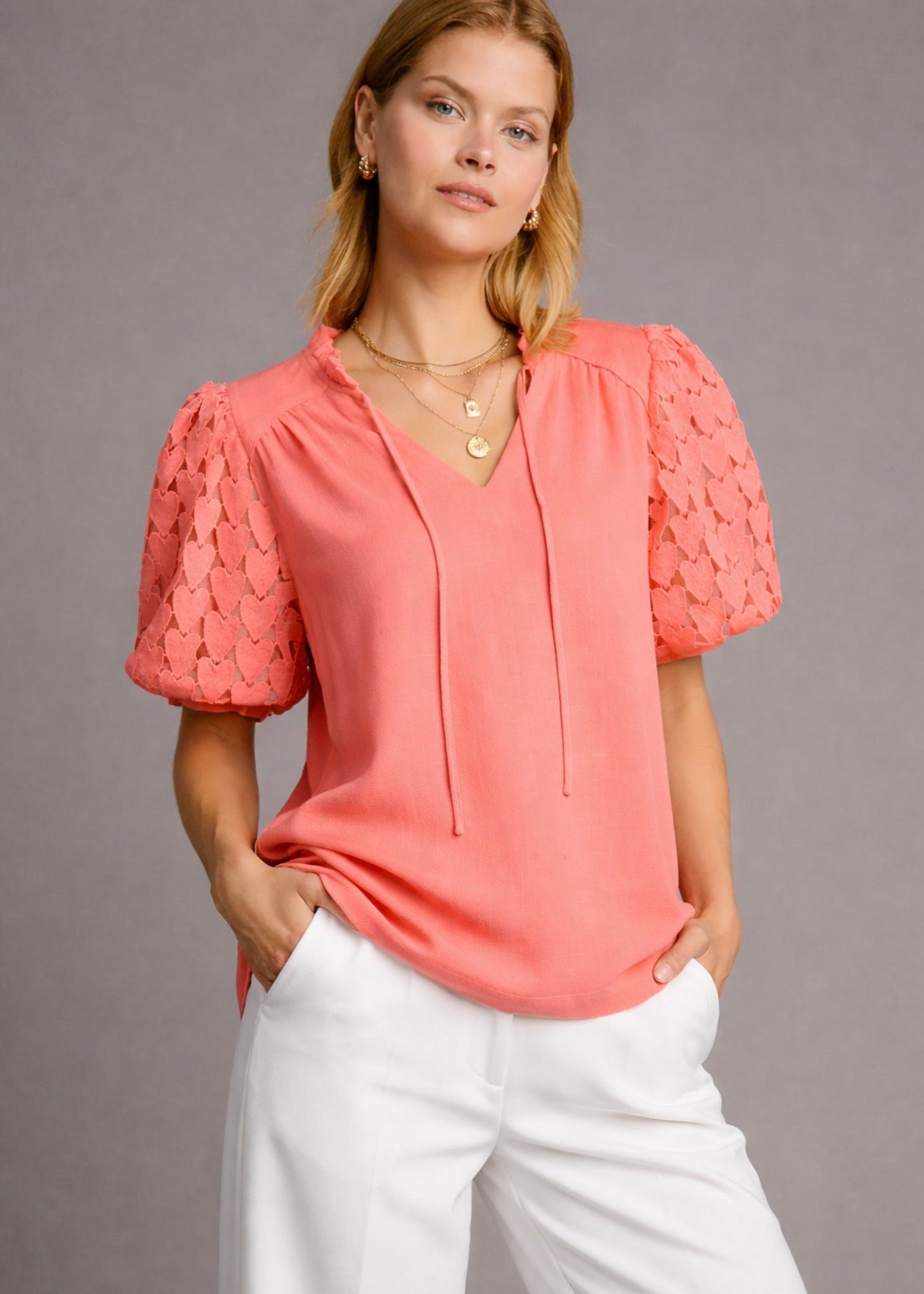 K8680 Linen Blend Front Tie Top