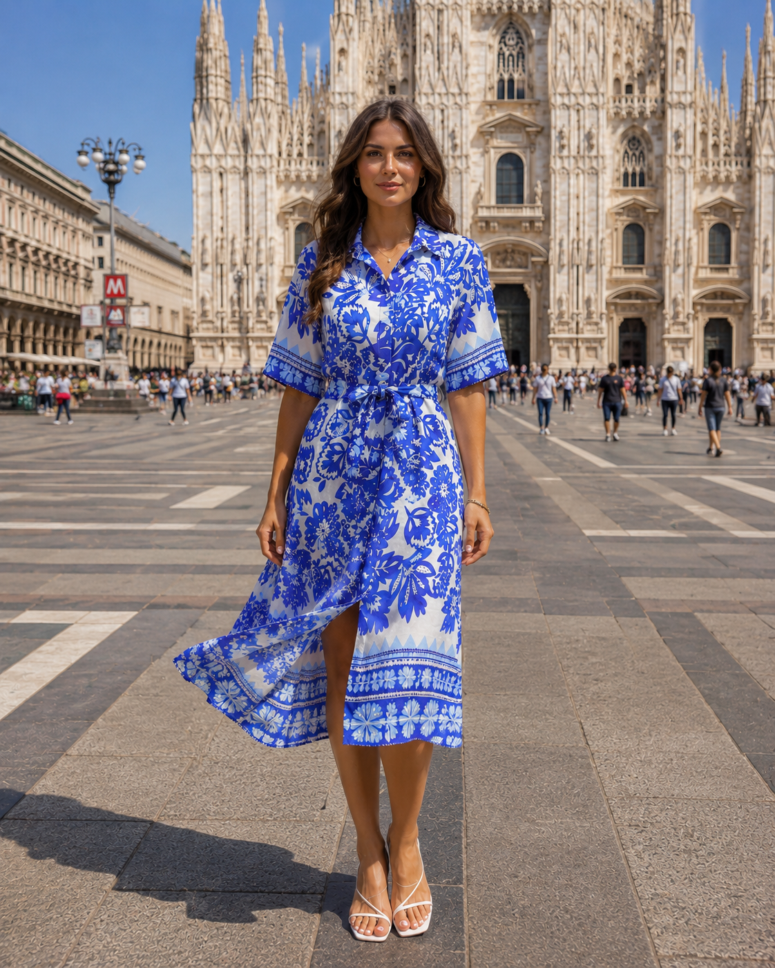 77201L030 Lily Floral Print Button Down Dress