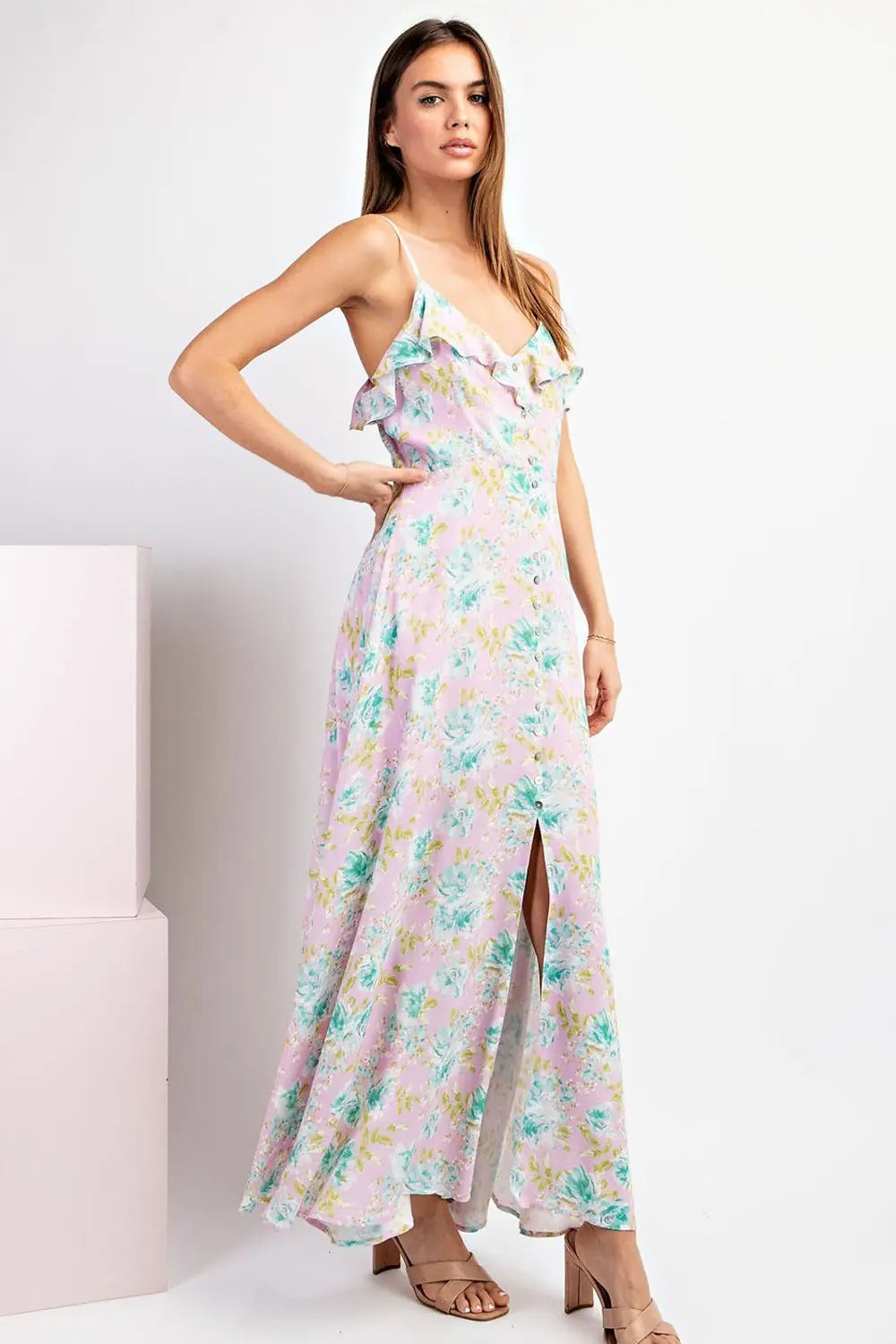 K9897 Floral Print Maxi Dress