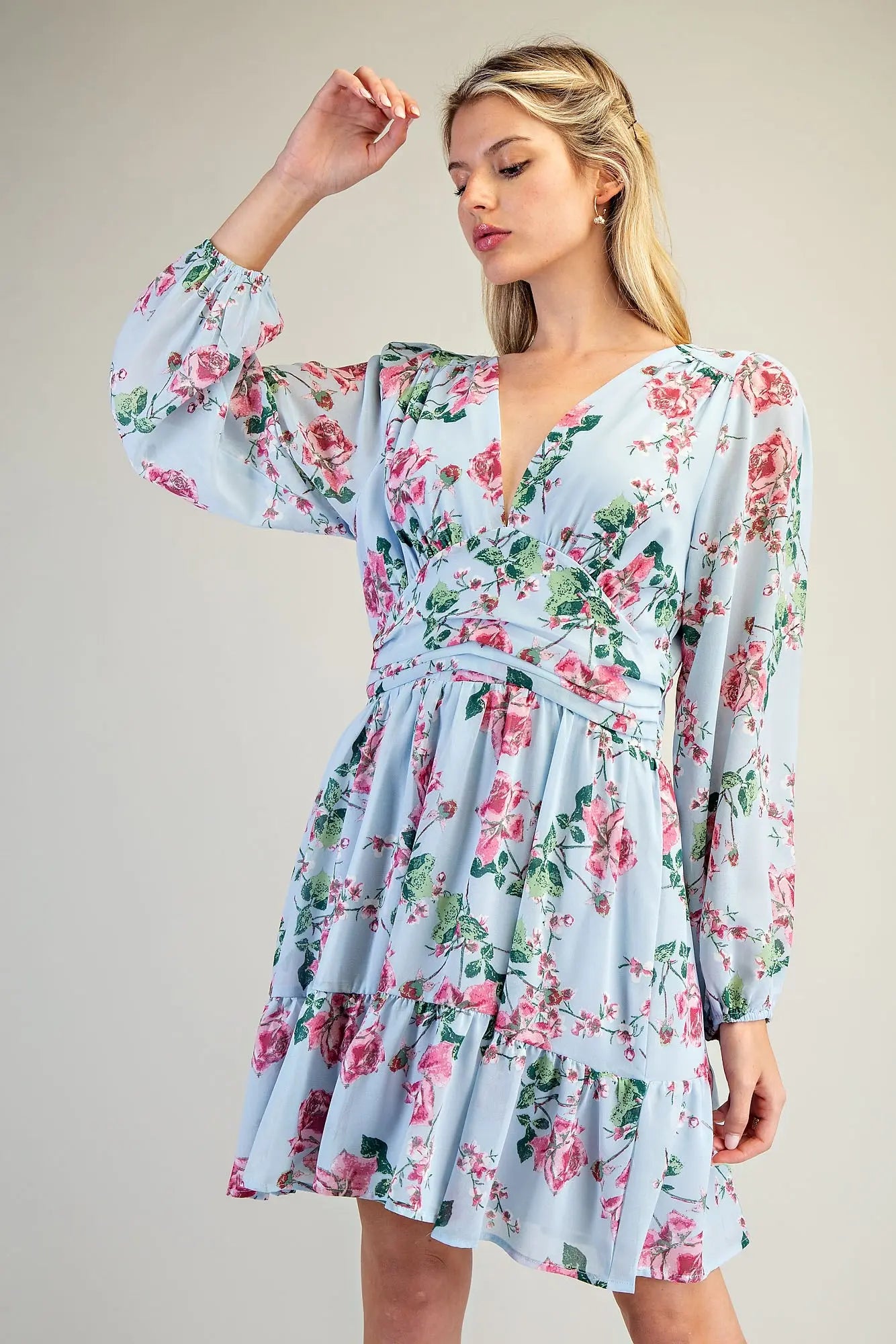 K7479 Floral Print V-Neck Dress