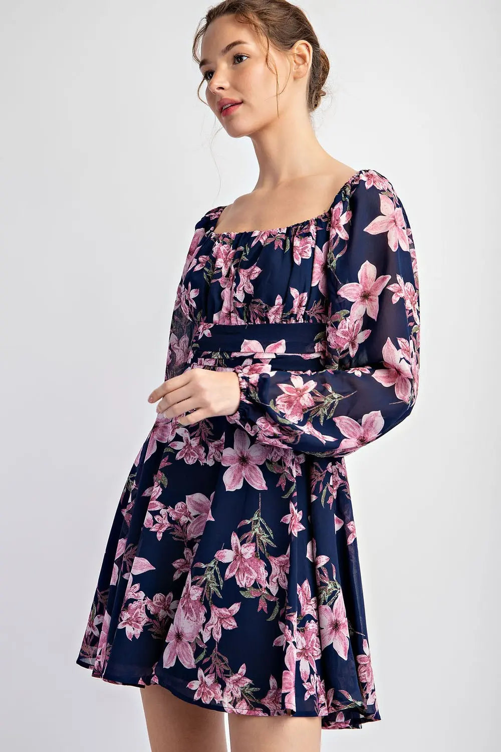 K7872 Floral Open Back Tie Mini Dress
