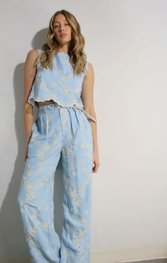 MSSE8990A-1 MULLA Linen Crop Top and Pants Set