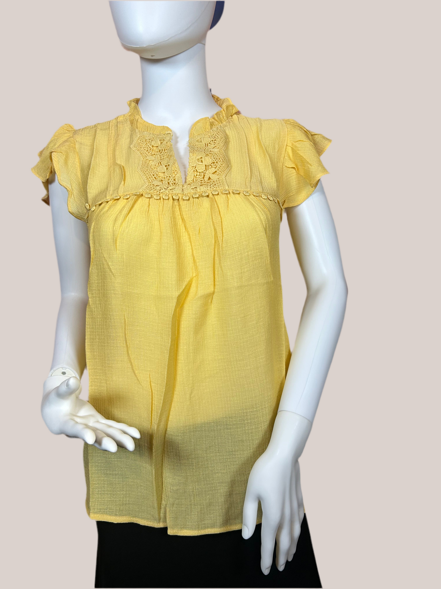 TB8572 LACE V-NECK TULIP SLEEVE  BLOUSE