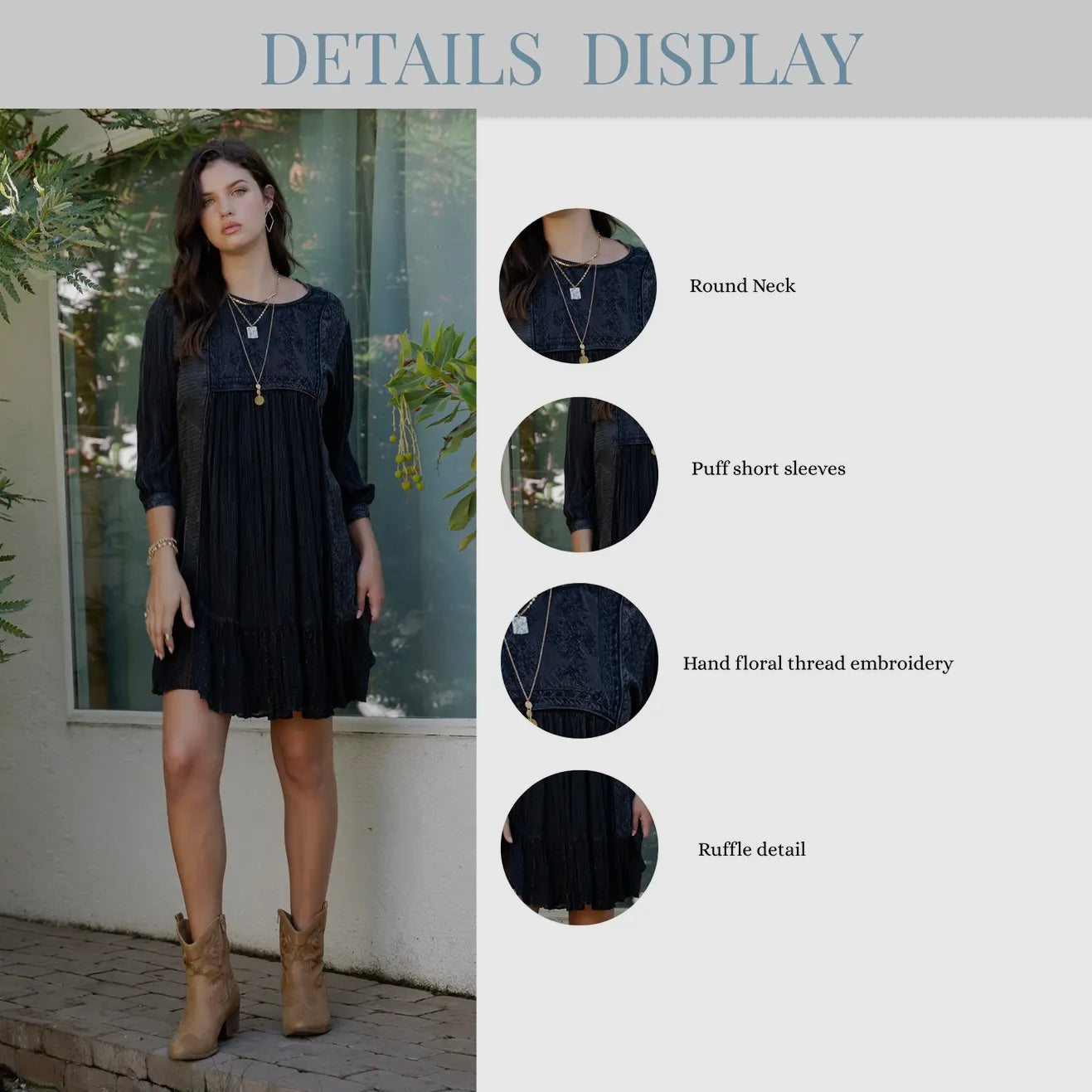 DR44686 Boho Short Dress with Artisan Embroidery