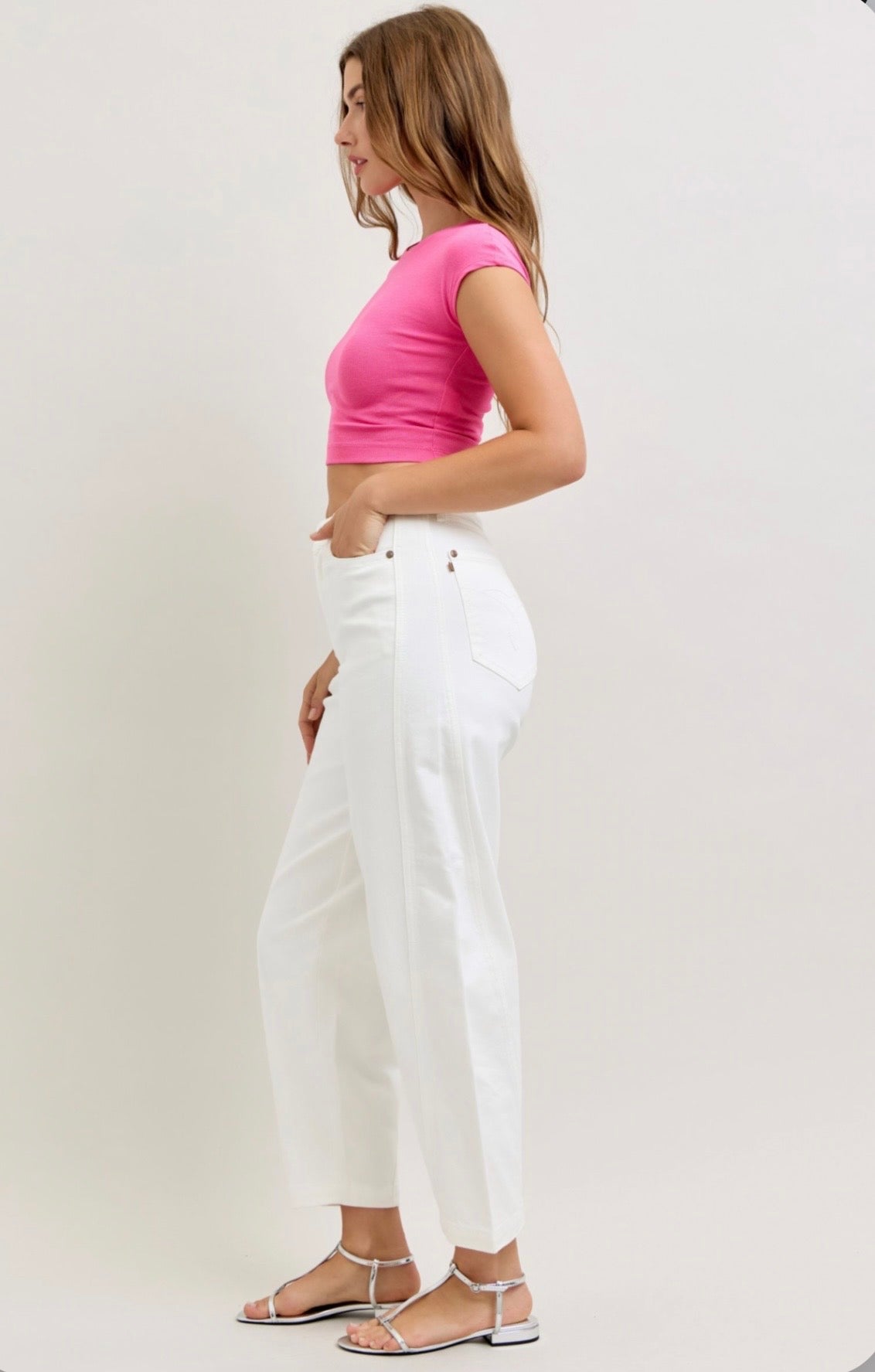 881155REG Rigid Magic Panel Barrel Ankle White Jeans
